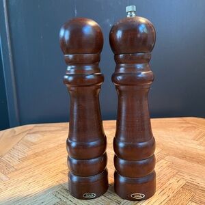 Vintage wooden pepper mill and salt shaker made in Japan